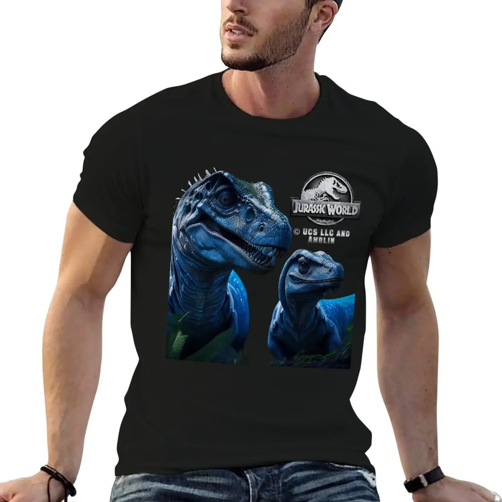 Jurassic World Blue Raptor Family Relaxed Fit T-Shirt korean fashion new edition kawaii clothes mens t shirts top quality