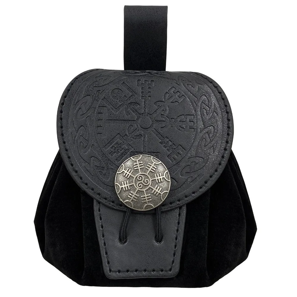

Vintage Drawstring Fanny Packs Steampunk Faux Leather Waist Coin Purse Hangable Feature Embossed Design Belt Bag Cosplay