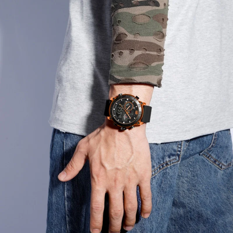 NAVIFORCE 6104 موضة جديدة الساعات الرقمية للرجل التقويم مضيئة الرياضة عادية ساعة كوارتز إلكترونية للرجال reloj hombre