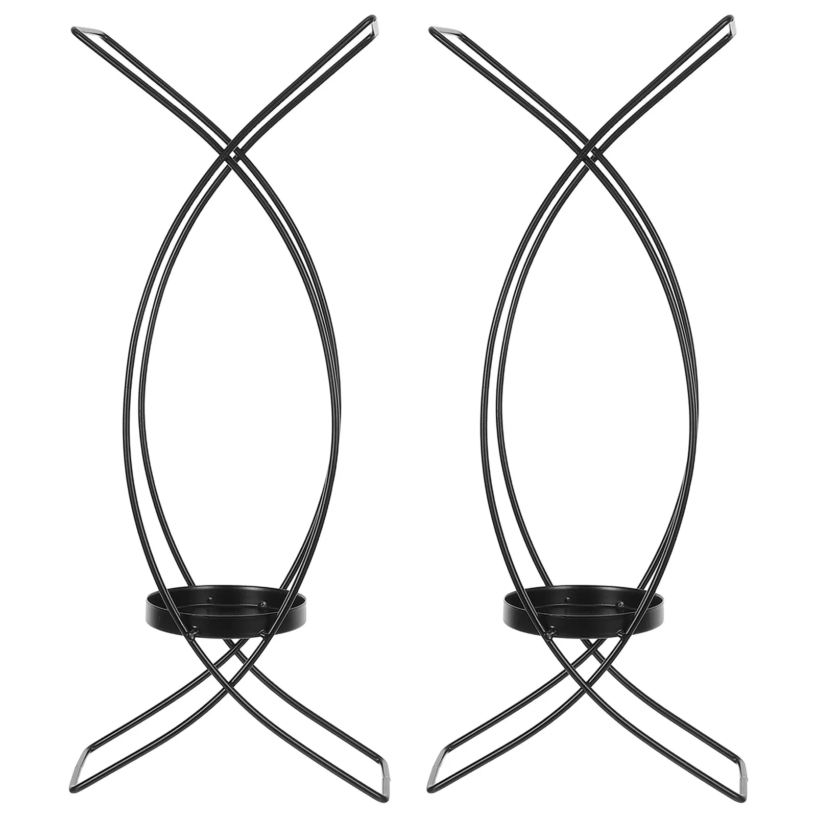 2Pcs Black Wrought Iron Candlestick Holder Set Retro Metal Stand Dining Table Decor Wedding Party Centerpiece Romantic