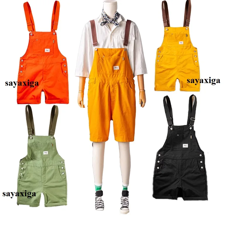 2024 Summer Men Bib Pants Solid Color Casual Shorts Jumpsuits Streetwear Joggers Multi Pockets Fashion Suspenders Cargo Overalls