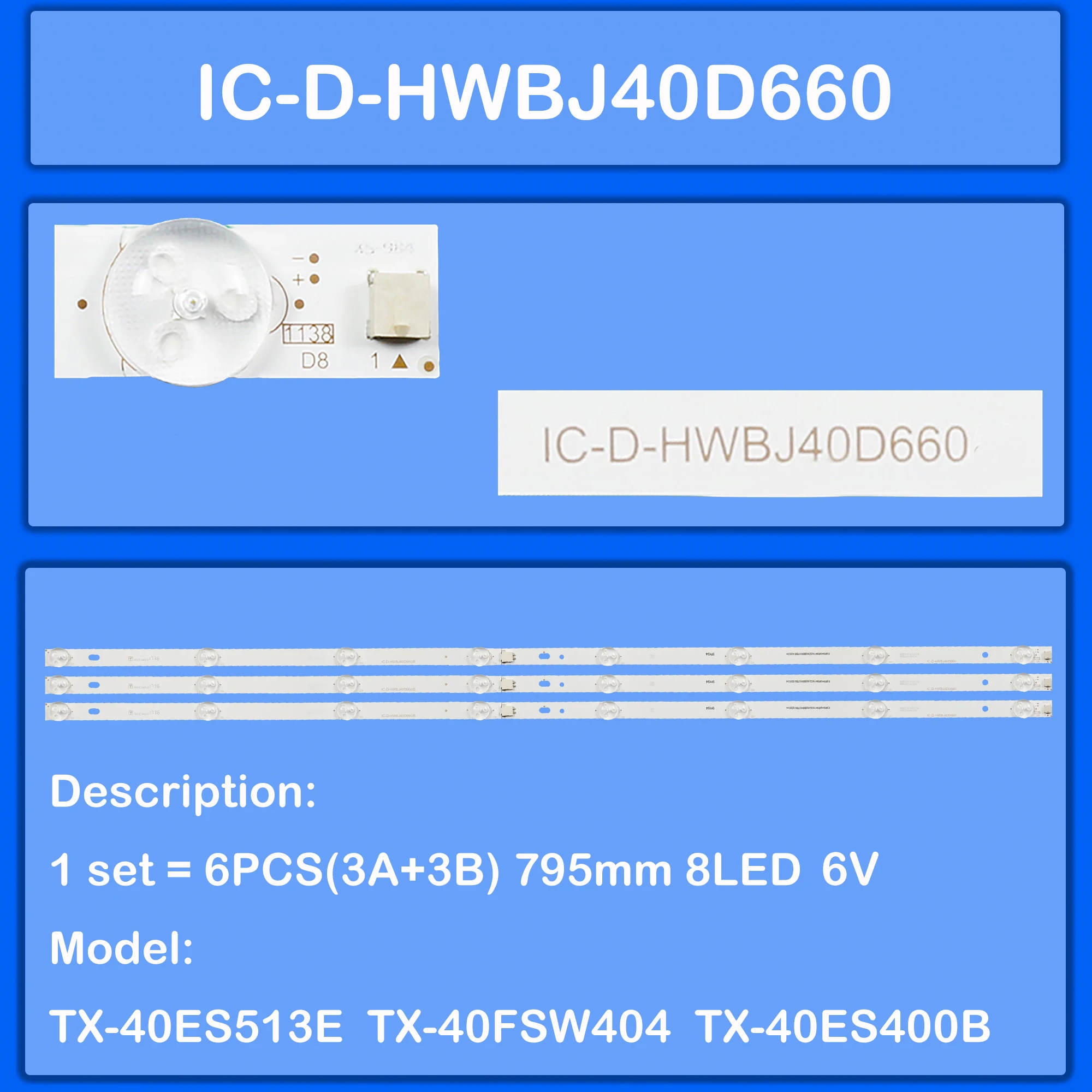 

LED Backlight strip For TC-40DS600BE TX-40ES500 TX-40DSU401 TC-40DS600X TX-40FSW404 TX-40ES513E IC-D-HWBJ40D660