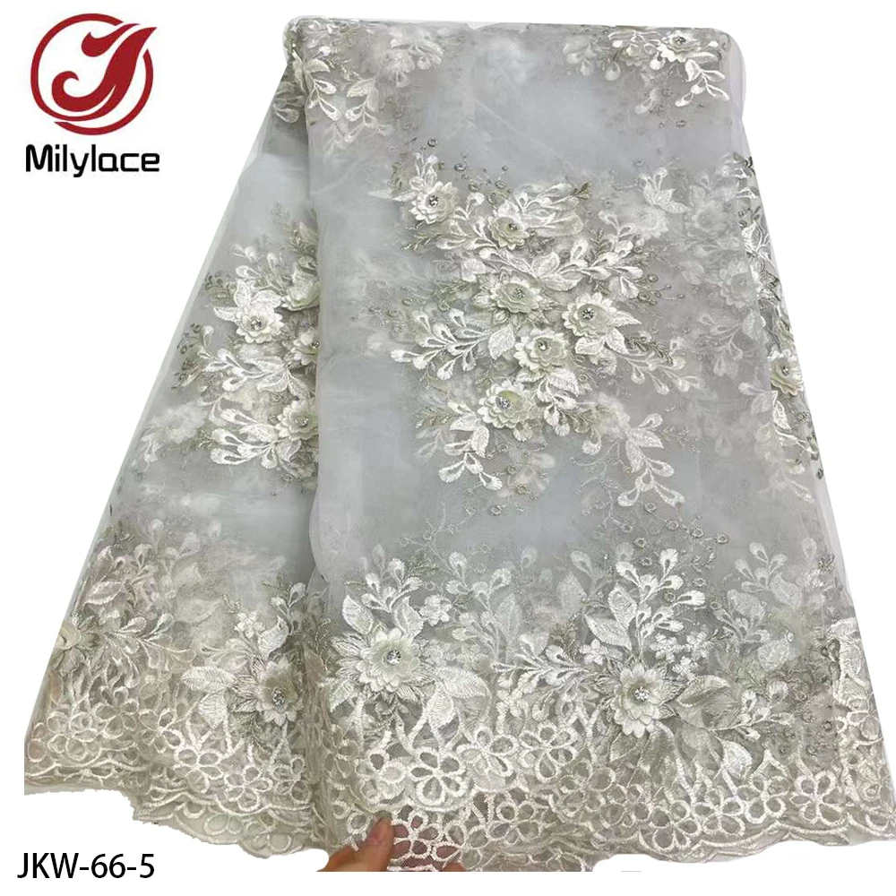 3D Flowers Embroidery Lace Fabric African tulle laces fabrics DIY Apparel Sewing 5 Yards JKW-65