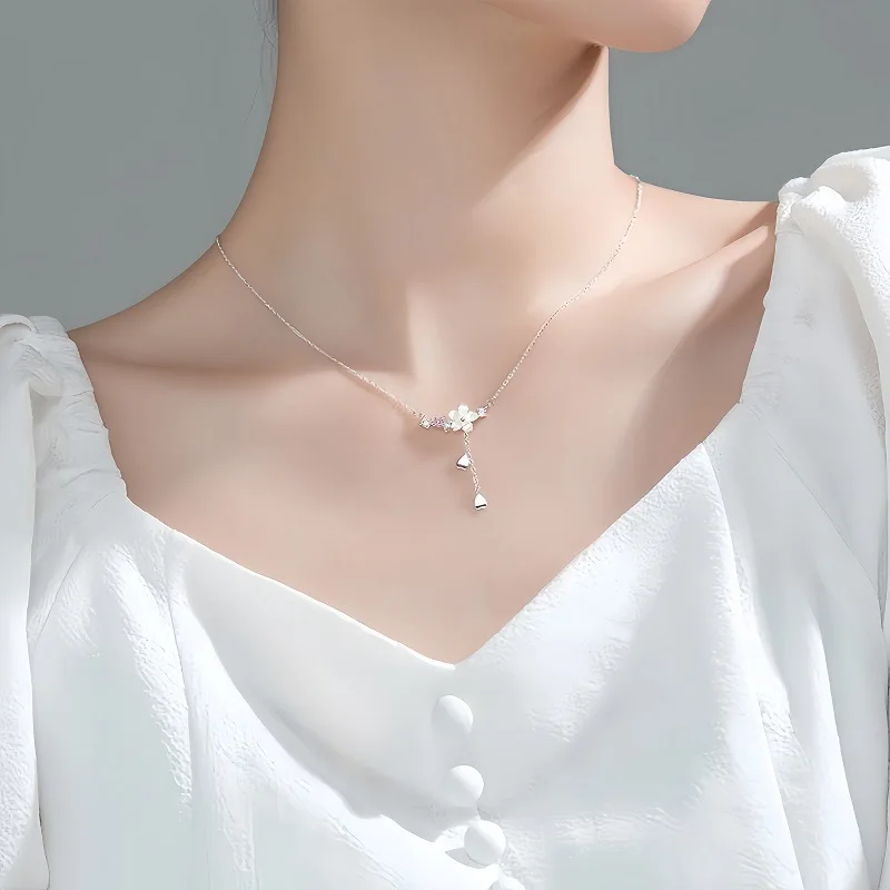 925 Sterling Silver Flower Tassel Necklaces For Women Pendant Fine Jewelry Wedding Party Gift Accessories
