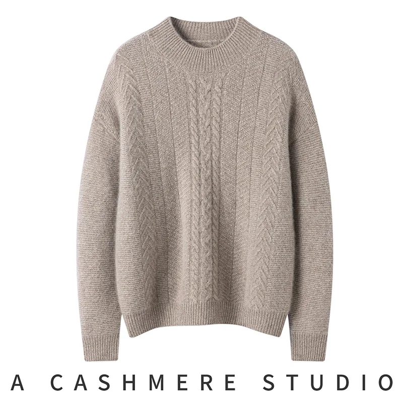 

Women' 100% Cashmere Knitted Sweater Winter Half-High-Neck Thicken Pullover Fashion Jacquard Large Size Tops Warm Cashmere Shirt