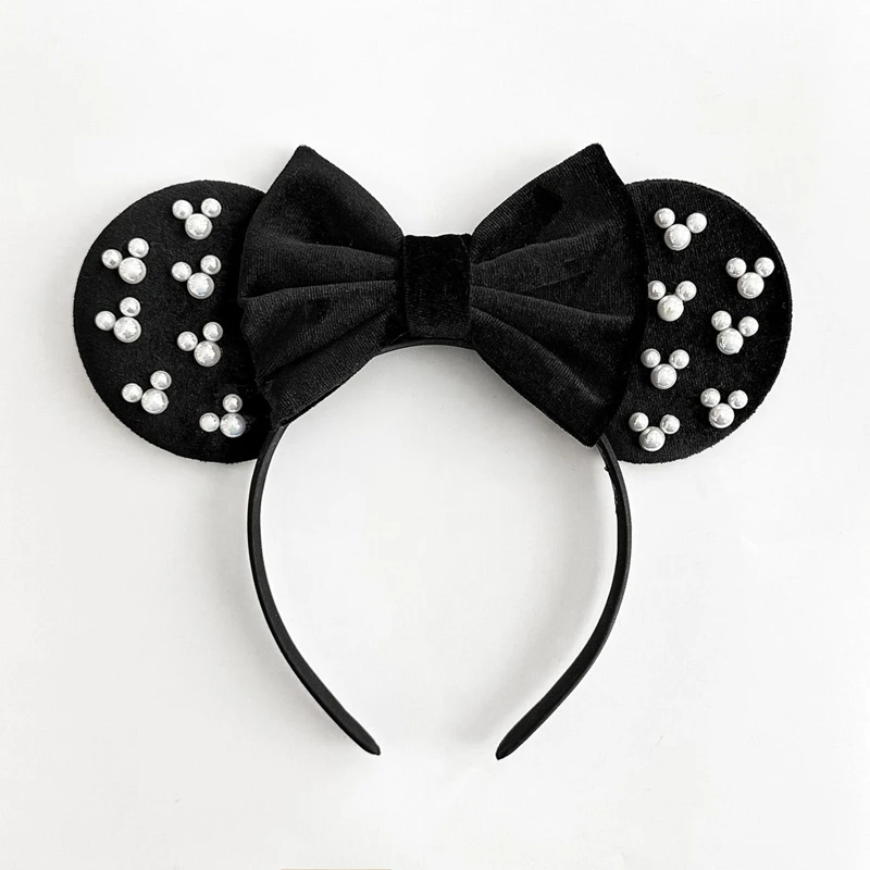 Mickey Head Band Kids Bow Hair Bands Baby Disney Black Hairband Pearl Minnie Mouse Ears Hair Band For Women Anime Headwear Gifts