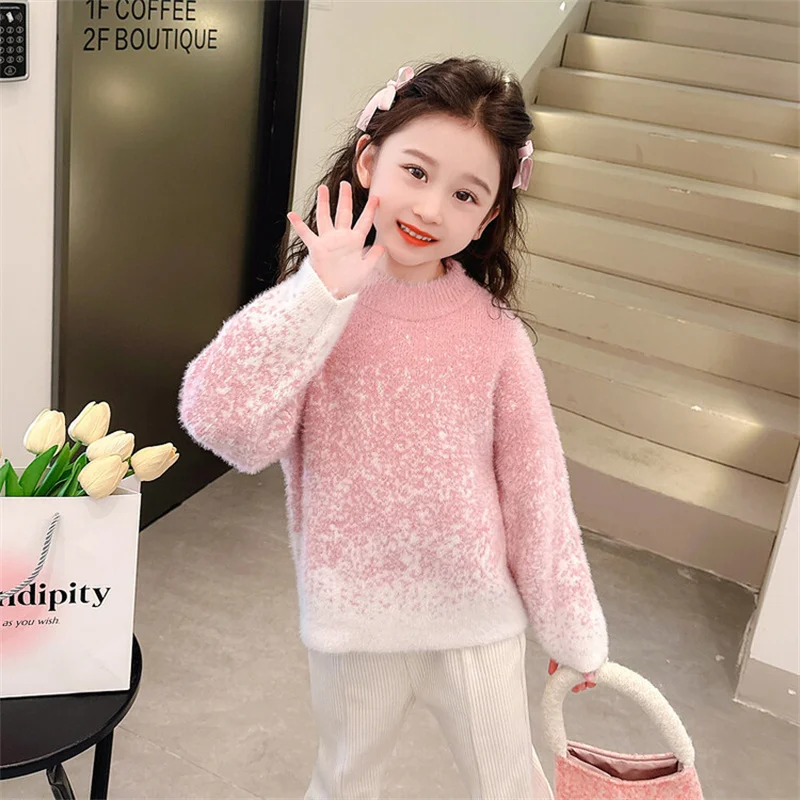 Girls Sweater Wool Coat Kids Tops Knitting 2024 Scoop Thicken Warm Winter Autumn Pullover Christmas Gift Cotton Children's Cloth