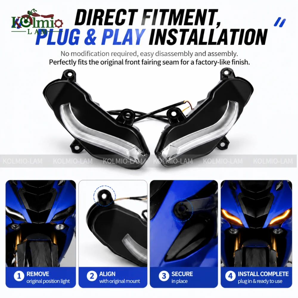 LED Front Headlight Fog Decorative Side Light Fit for YAMAHA YZF-R6 YZF R6 2017 - 2026 2023 2020 2021 2022 Position Parking