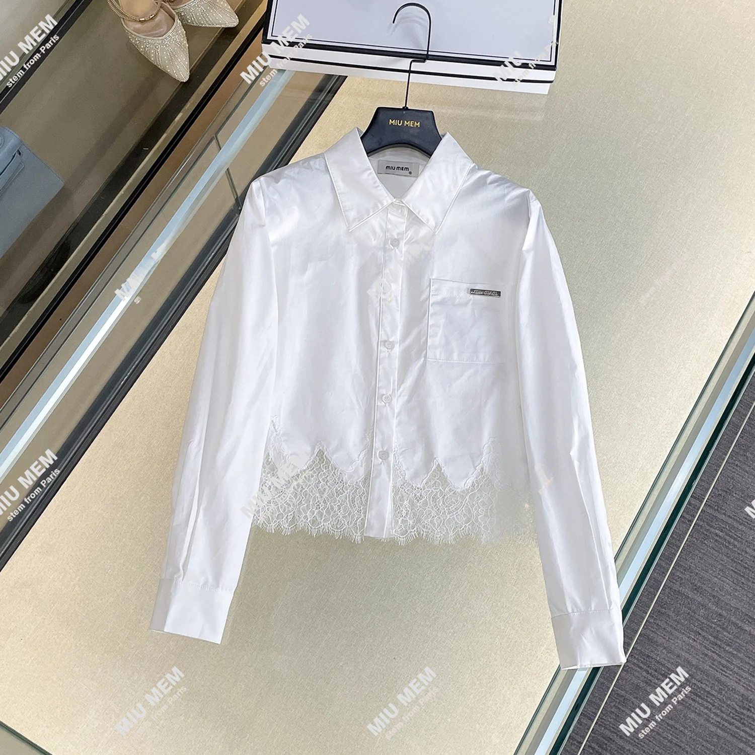 

Ele Romantic Lace Design Long Sve Pure Color White irt Women's Premium Faion Autumn New Arrival Commute Sle Kore...