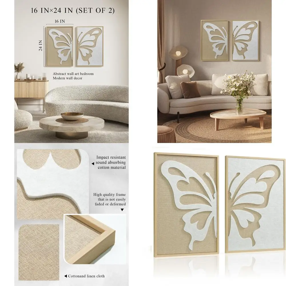

Double Set 3D Butterflies Wall Art, Framed, Large Size, 24L x 16W