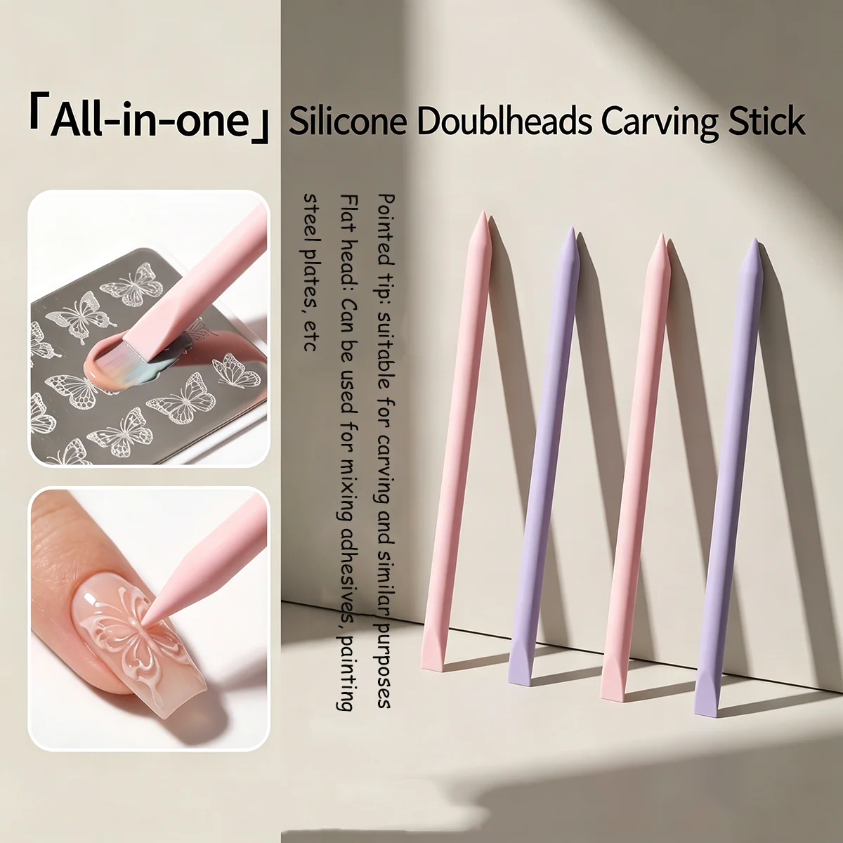 Nagelkunst-Doppelkopf-Silikonstift, Smudge-Puder-Punktierstift, Mehrzweck-Silikonstift, DIY-Nagelwerkzeug für Harz, Silikonpinsel – Detail 1