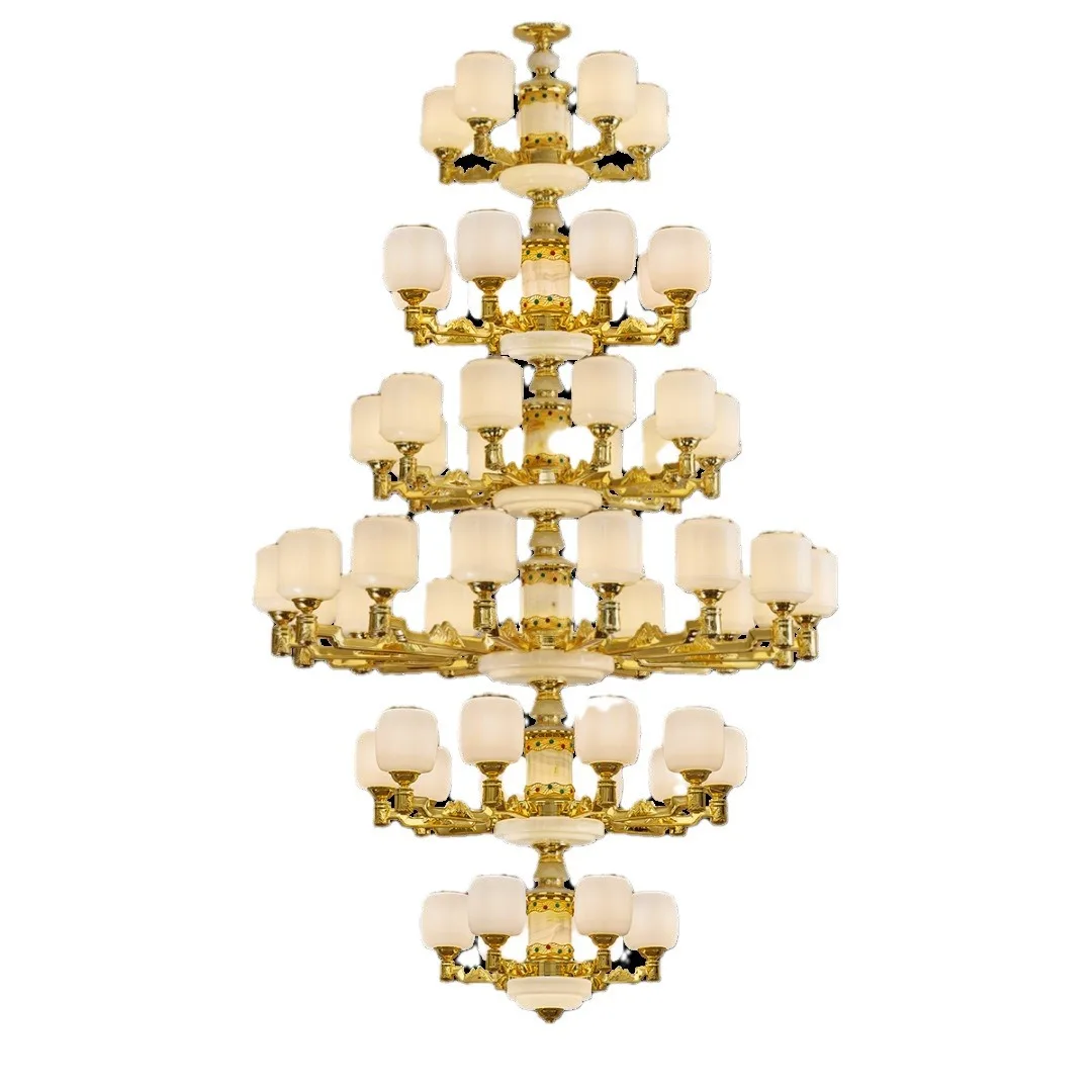 

Luxury, villa, natural, jade, large chandelier, all copper, new Chinese style, high-end, duplex building