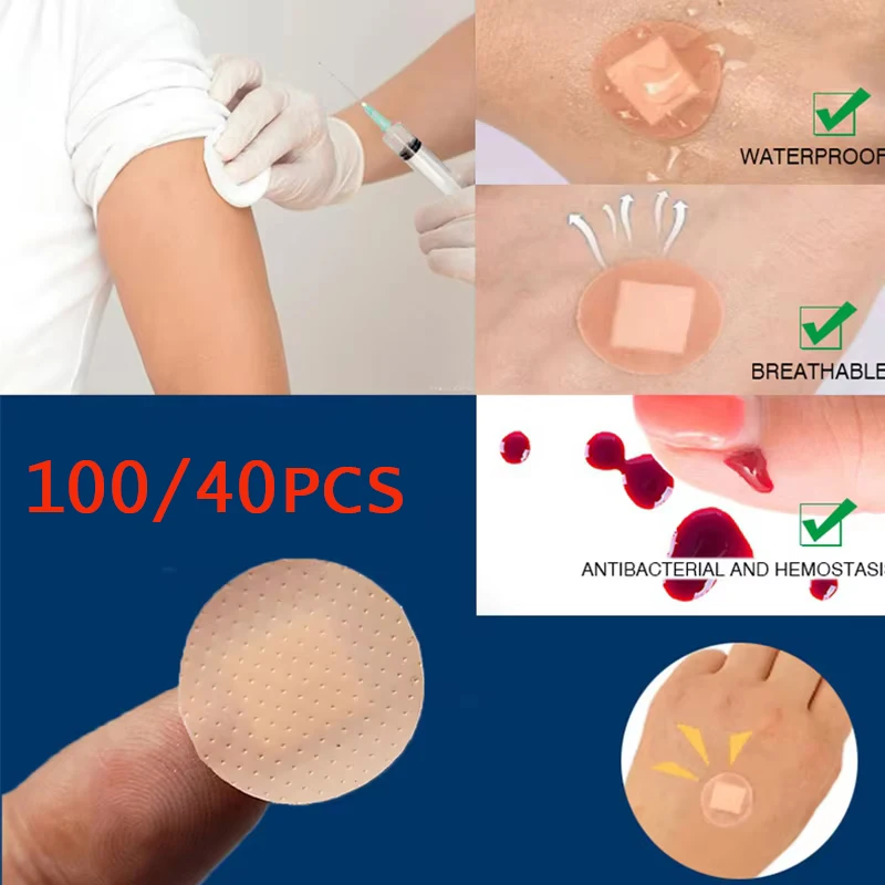 40/100Pcs Vaccine Patches Sterile Hemostatic Patch First Aid Waterproof Wound Healing Adhesive Round Bandage Wound Plaster