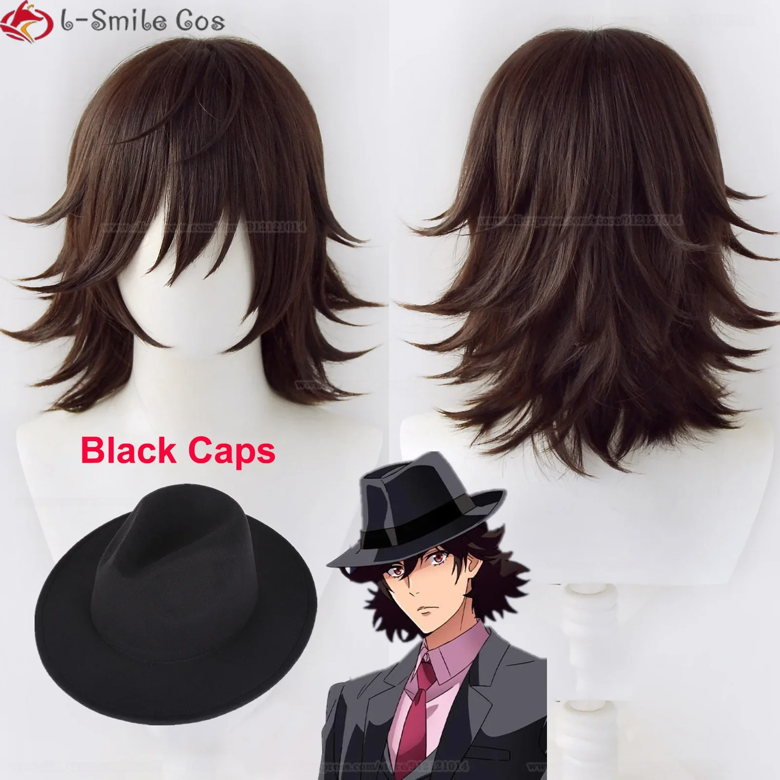 Anime Futo Detective Shotaro Hidari Cosplay Wig Caps Fuuto PI Shotaro Hidari Wig Dark Brown Heat Resistant Hair Party Wigs Caps