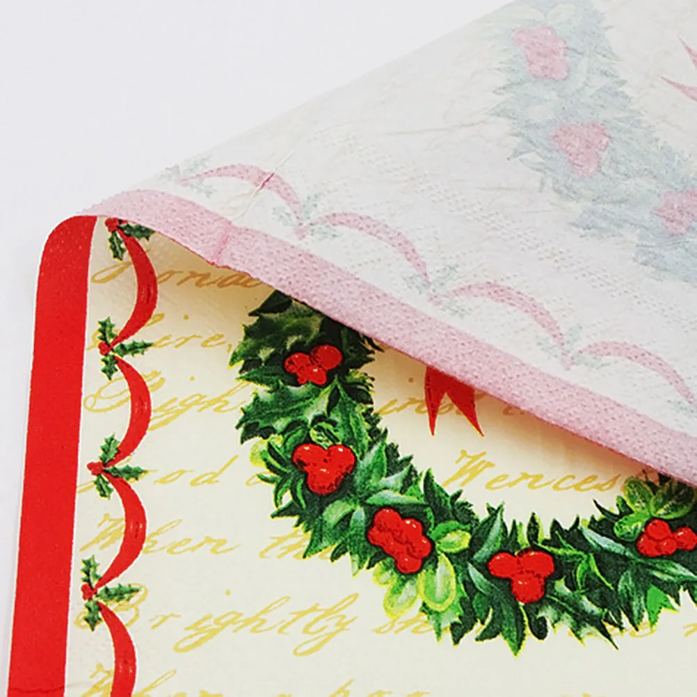

100Pcs Christmas Wreath Printed Napkins High Quality Wood Pulp Party Paper Tissue Disposable Napkins Birthday Holiday