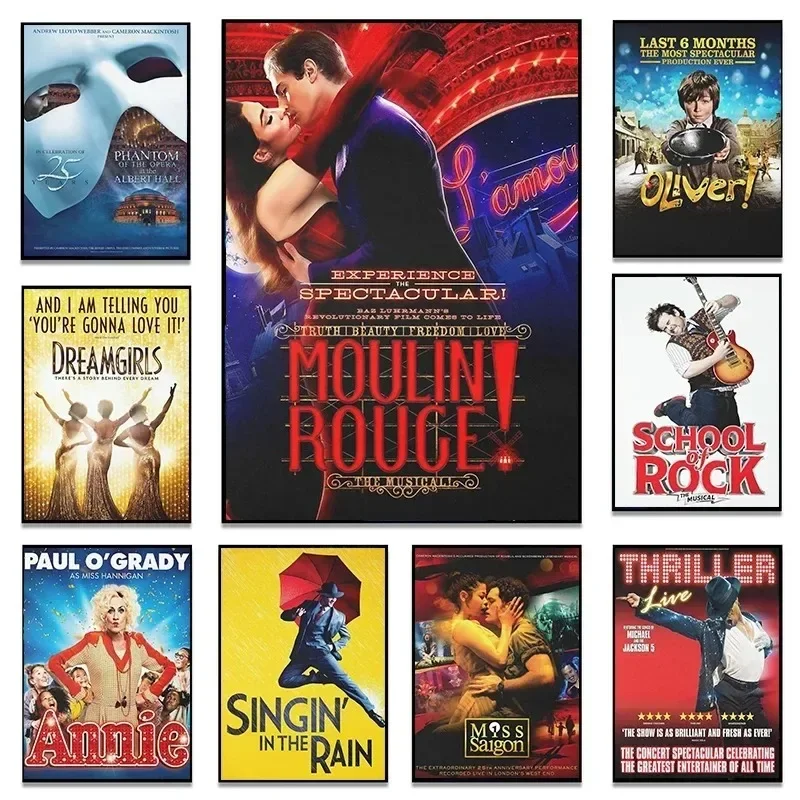 Capa musical vintage moulin rouge clássico coleção musical cartaz pintura em tela impressão de parede arte imagem para quarto decoração casa