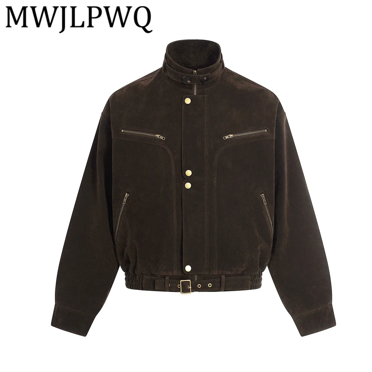 

MWJLPWQ Men's Clothing Suede Jacket New American Retro Stand Collar Multi Zipper Design Trendy For Men 2026 Spring New 21976