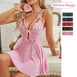 Women's Sexy Lace Nightdress Women's Bow Lingerie Pajamas Set Babydoll Costumes Erotic Hot Dresses Exotic Pajamas Sex Sleepwear