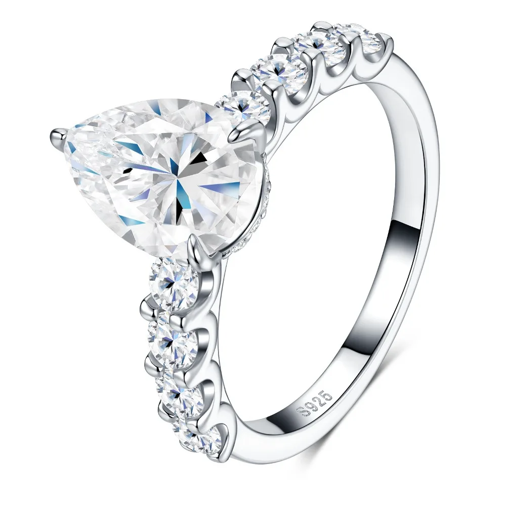 Apaison Sparkling D Color 7x10mm Moissanite Women Ring - Bride Wedding Engagement Anniversary 925 Sterling Silver Jewelry Gift