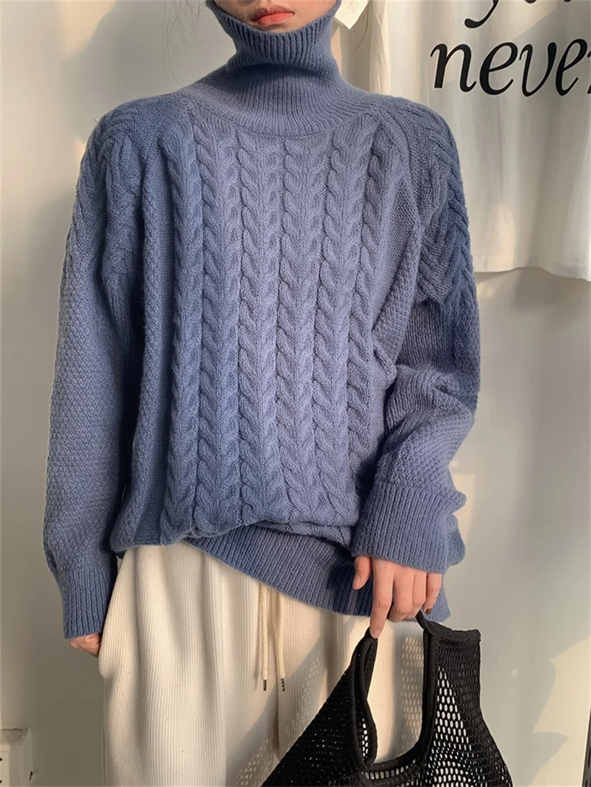 

Alien Kitty Blue Sweater OL Women Knitted Spring Daily 2024 Preppy Style Turtleneck Casual Gentle Office Lady Full Sleeve