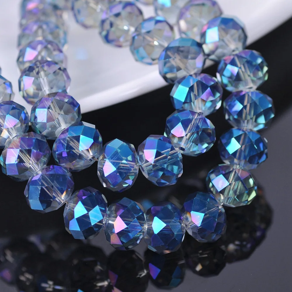 Blue Colorized Rondelle Faceted Czech Crystal Glass 3mm 4mm 6mm 8mm 10/12/14/16/18mm Loose Spacer Beads for Jewelry Making DIY