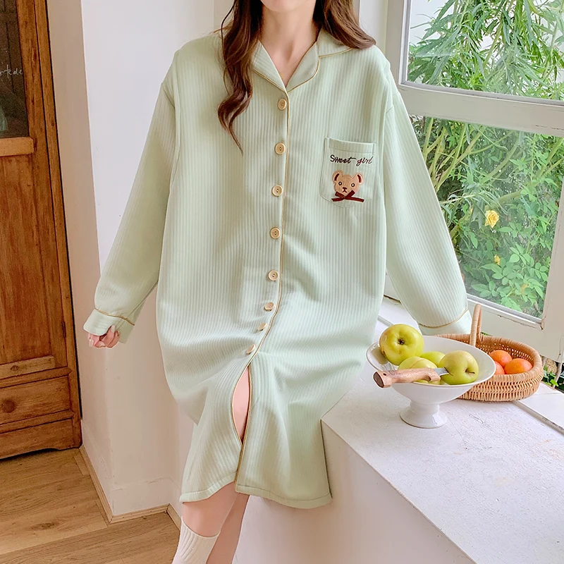 Autumn Winter Cotton Padded Maternity Nursing Night Dress Loose Breastfeeding Sleepwear For Pregnant Women Pregnancy Home Wear