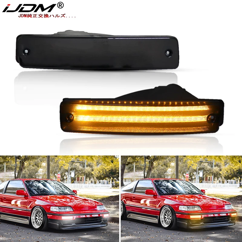 For 1990-1991 Honda CR-X / CRX  Front Bumper White&Amber LED DRL/Driving Lights and Turn Signal Lights