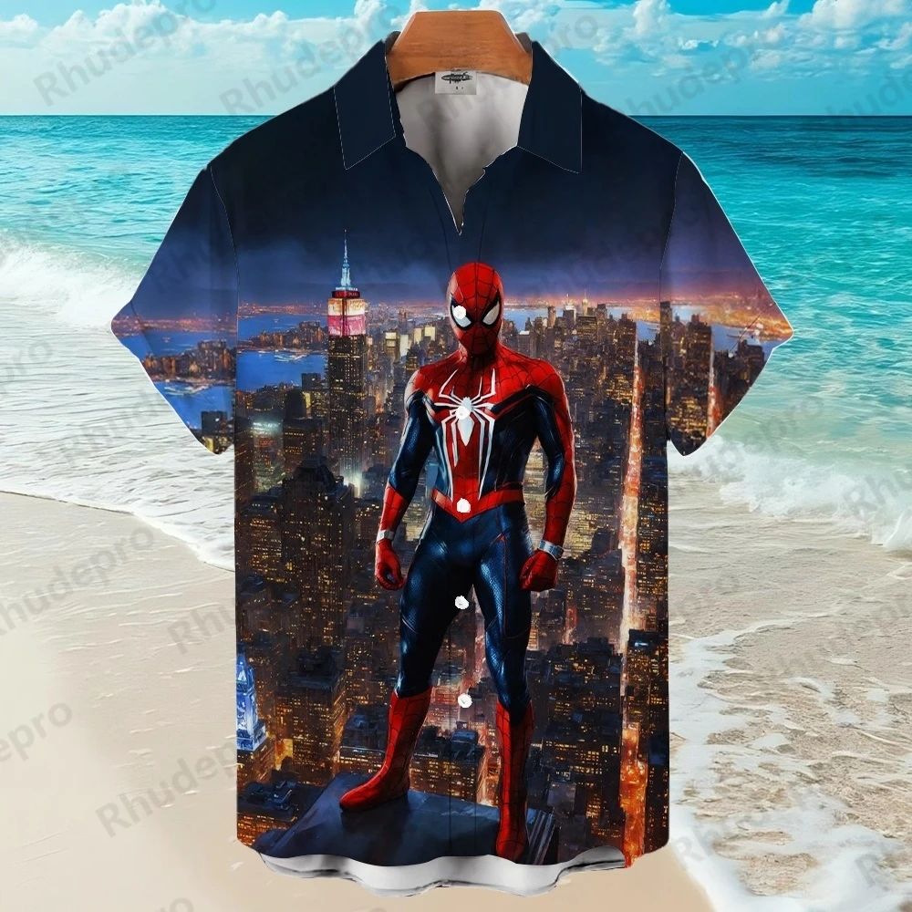 

Disney Fashion Casual 2025 Spider-Man Men's Hawaiian Shirt Venom Short-sleeved Single-breasted Shirt Trendy All-match Top Y2K