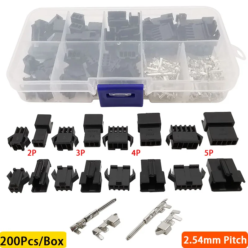 200 sztuk/pudło 2.54mm Pitch JST SM/Dupont kabel mostkujący zestaw łączników 2/3/4/5Pin mężczyzna/kobieta obudowa głowica pinowa złącze zaciskowe Adapter