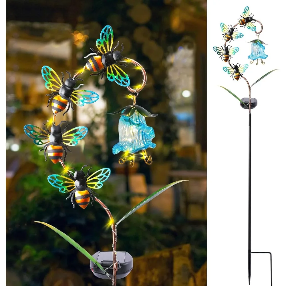 

Solar Flower Outdoor Waterproof Bee Lights, Garden Decorative Metal Stake Bee Hanging Flower, Yard Decorations Outdoor Patio, C