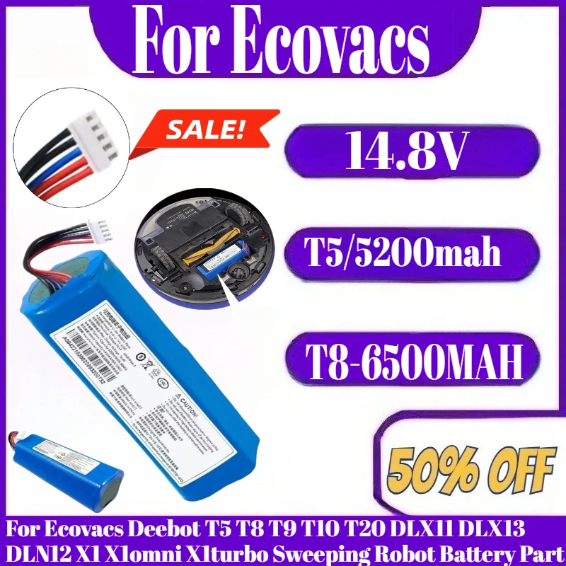 

NEW 14.8V Li-ion Battery For Ecovacs Deebot T5 T8 T9 T10 T20 DLX11 DLX13 DLN12 X1 X1omni X1turbo Sweeping Robot Battery Part