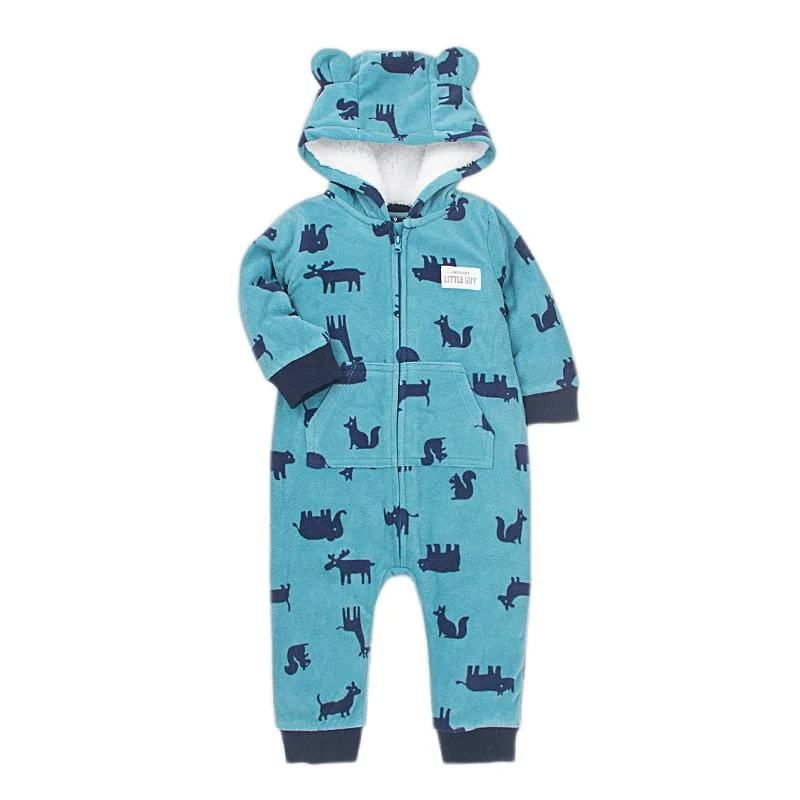 Warm Baby Rompers 2023 Autumn Winter Cartoon Hooded Fleece Baby Girls Costume Newborn Babies jumpsuits