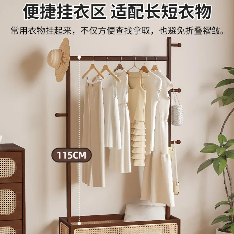 

removable solid wood hanger bedroom floor-to-ceiling coat rack dirty clothes basket with wheels clothes rack