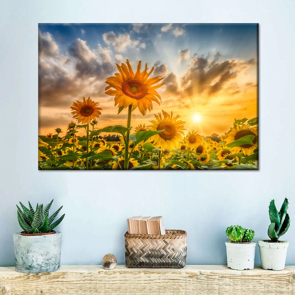 الكورية عباد الشمس قماش جدار الفن عباد الشمس مجال المشهد HD صور أشعة الشمس غروب الشمس الملصقات لغرفة المعيشة ديكور لا الإطار