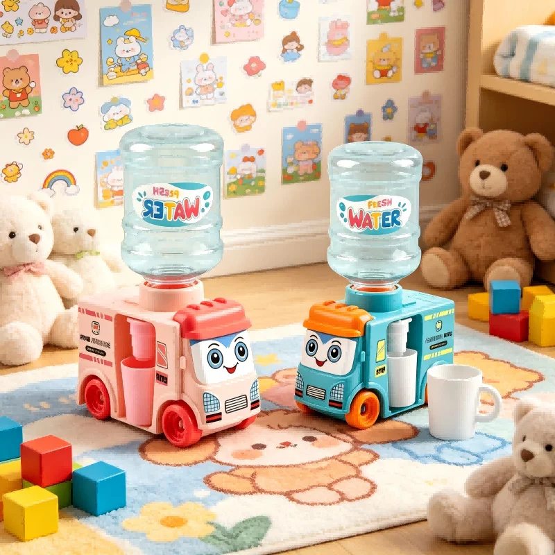 

Mini Cartoon Bus Water Dispenser Toy Simulated Household Dual Nozzle Design Play Game Gift For Toddler Kids Indoor Entertainment
