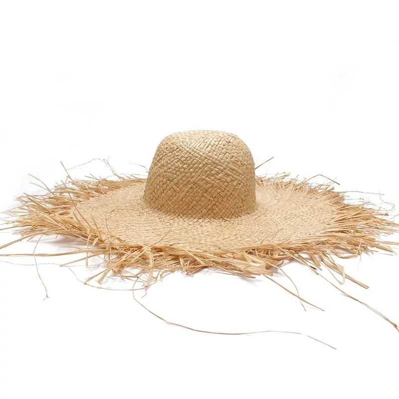 New Band Handmade Women Straw Sun Hats Large Wide Brim Gilrs High Quality Natural Raffia Panama Beach Straw Sun Caps For Holiday