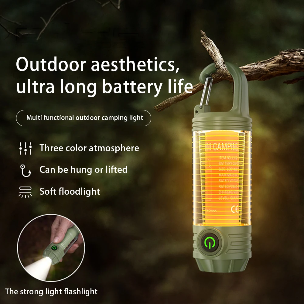 6 Lighting Mode Strong LED Flashlights USB Charging Portable Outdoor Camping Tent Hanging Lamp 1200mAh MINI Multifunction Torch