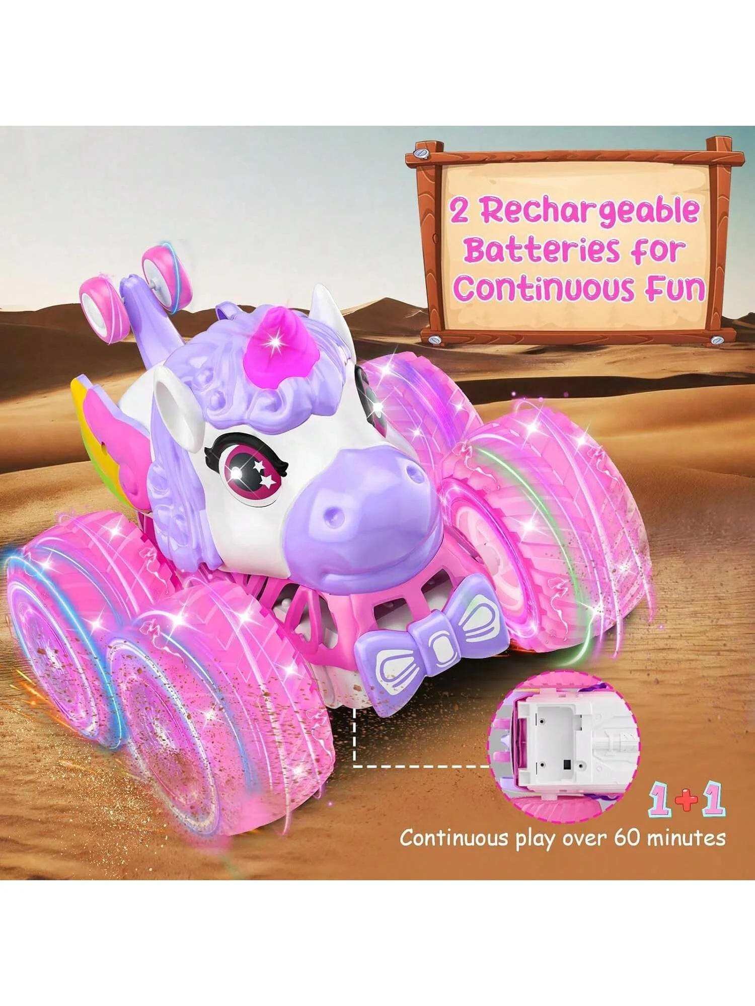 

Bigfoot Stunt Remote Control Car, 2.4GHz RC Stunt Car with LED Light and Music, Unicorn Gifts for Girls, Birthday Presents Outdo