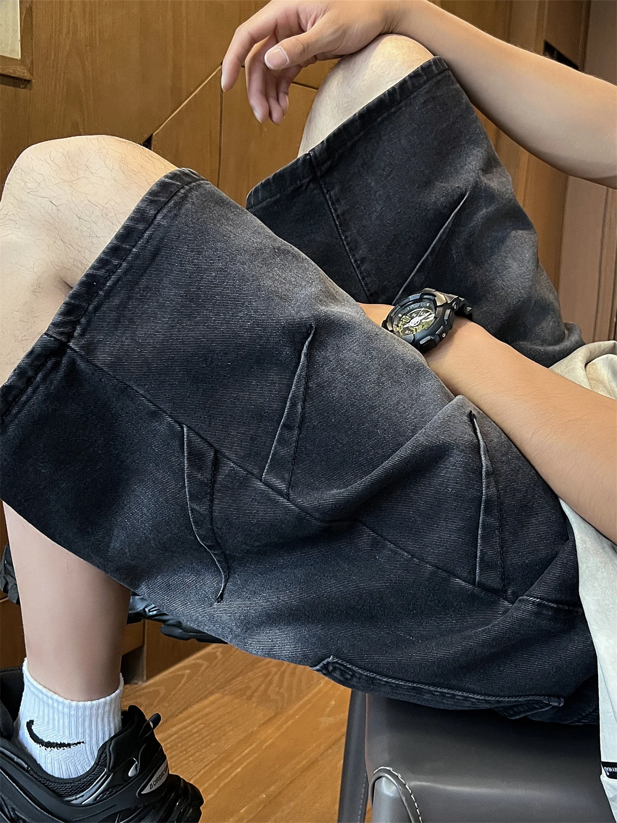 

Loose Men's Denim Shorts Wide Leg Retro Washed Casual Workwear Trendy Straight Tube Summer Youth Fashion Jeans Shorts
