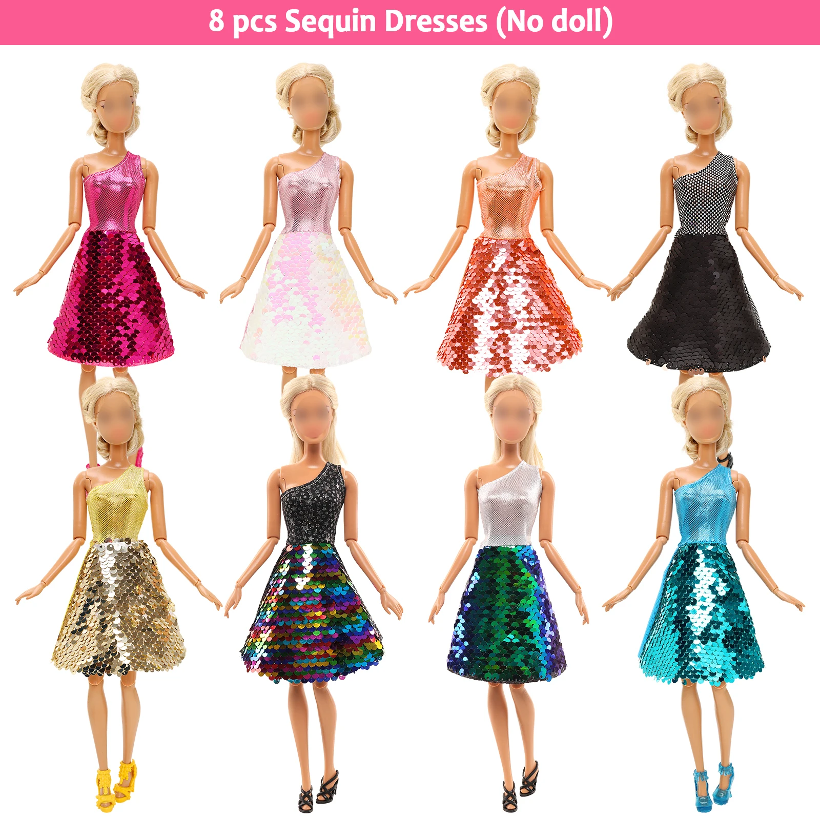 Barwa 24 Pcs Doll Clothes and Accessories 8 Sequin Dresses 7 Musical Instrument Accessories 2 Guitars 1 Violin 6 Bracelets