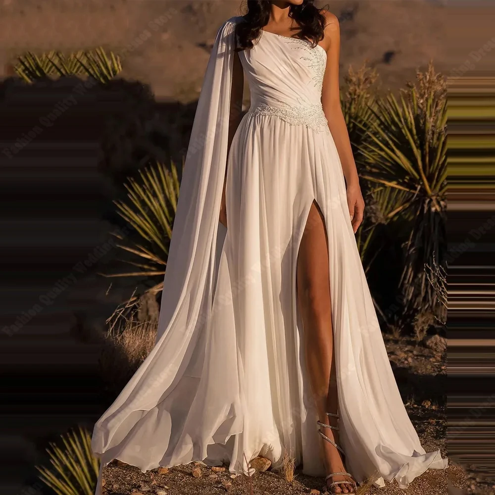 Een Schouder A-lijn Vrouwen Trouwjurken Charmant Chiffon Prinses Bruid Toga Formele Banket Vestidos De Novia 2025, Aangepaste