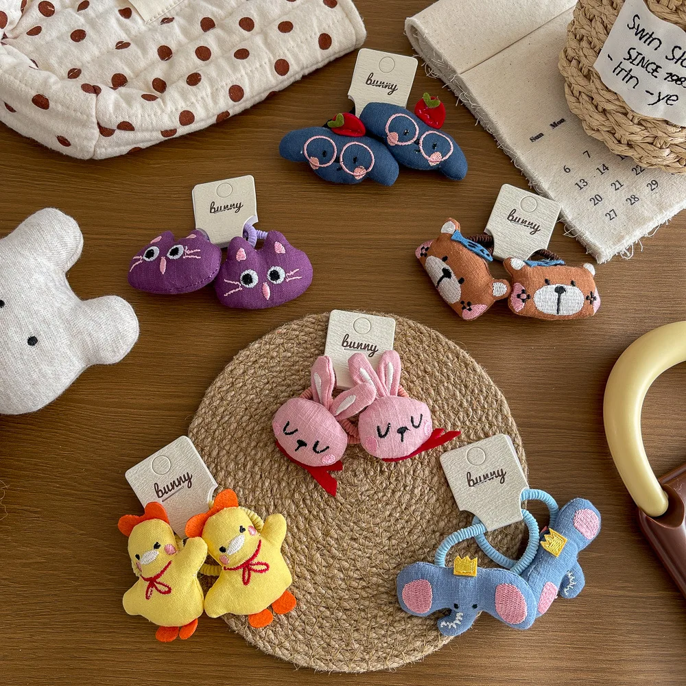 Hair Scrunchie Handmade Cotton Filled Cartoon Elephant Rabbit Soft Cute Lightweight Medium Multicolor Kids Girls Daily Accessory