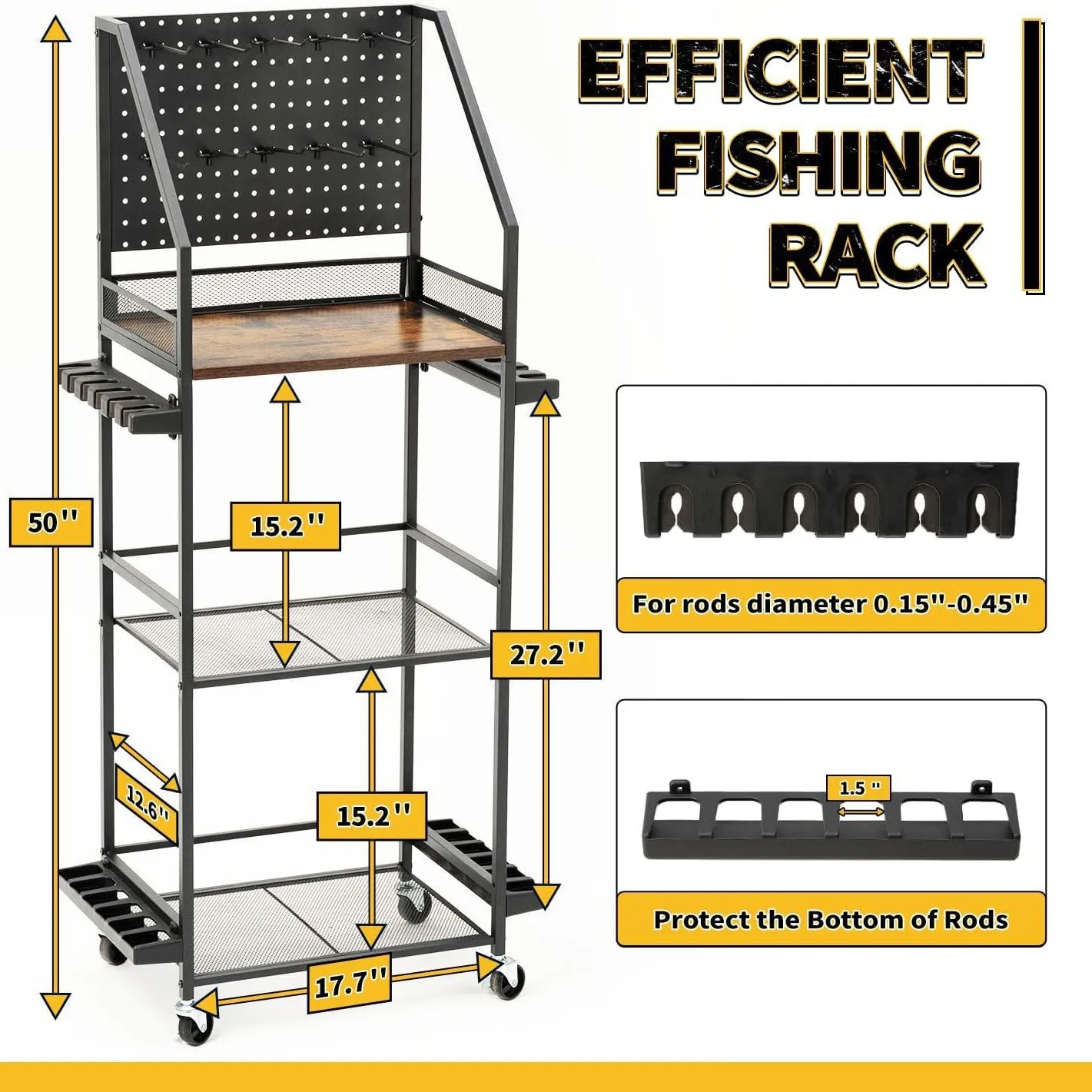 Upgraded carbon steel multi-functional fishing rod storage rack, multi-layer storage rack, tool fishing tackle box, reel storage