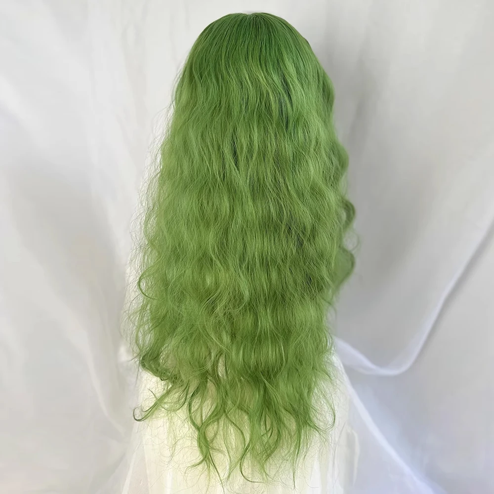 Long Wavy Curly Synthetic Green Wig Middle Part Lolita Cosplay Fluffy Women Heat Resistant Wig for Daily Party