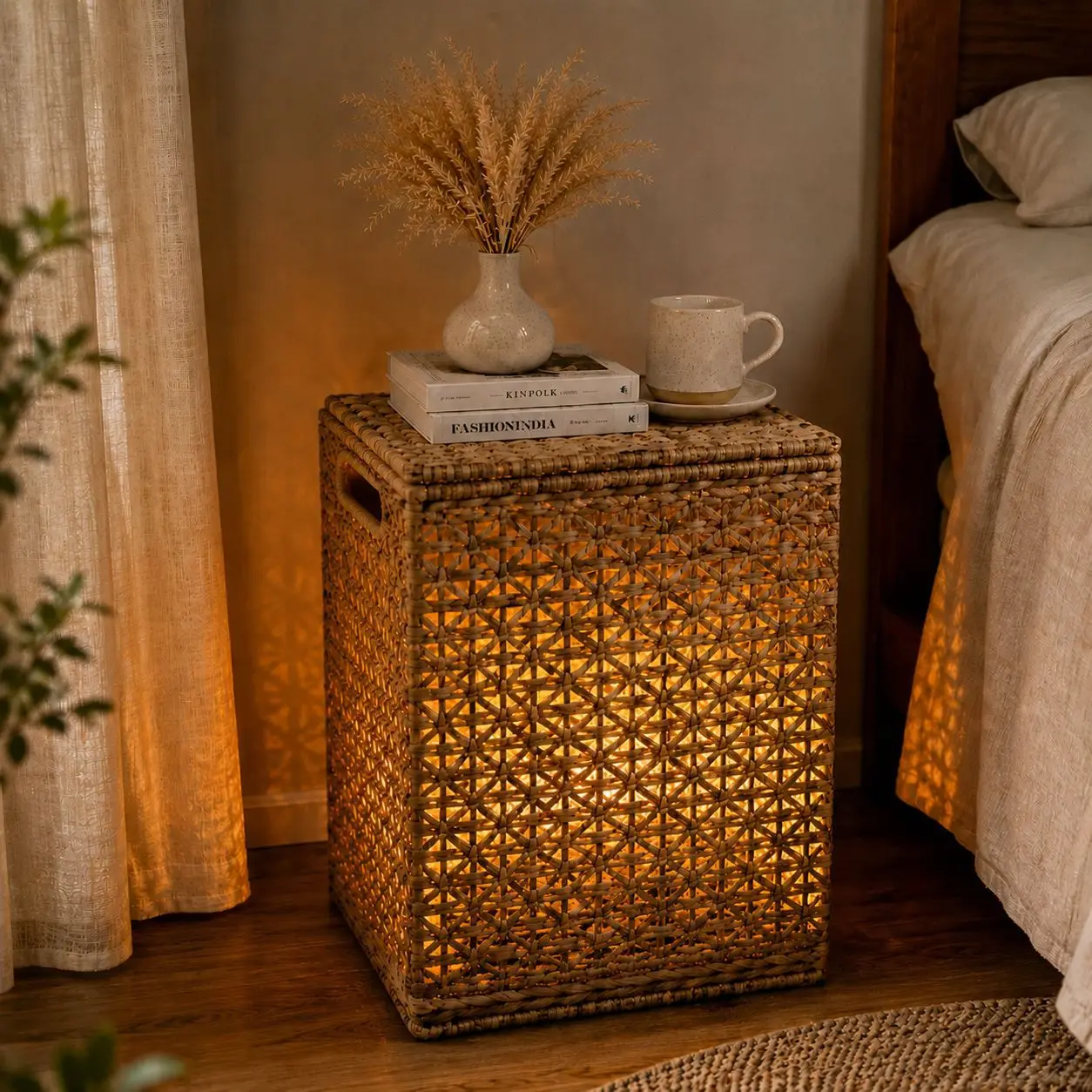 HYS Straw storage basket Square rattan dirty clothes basket with lid Handwoven storage basket Household living room sundries