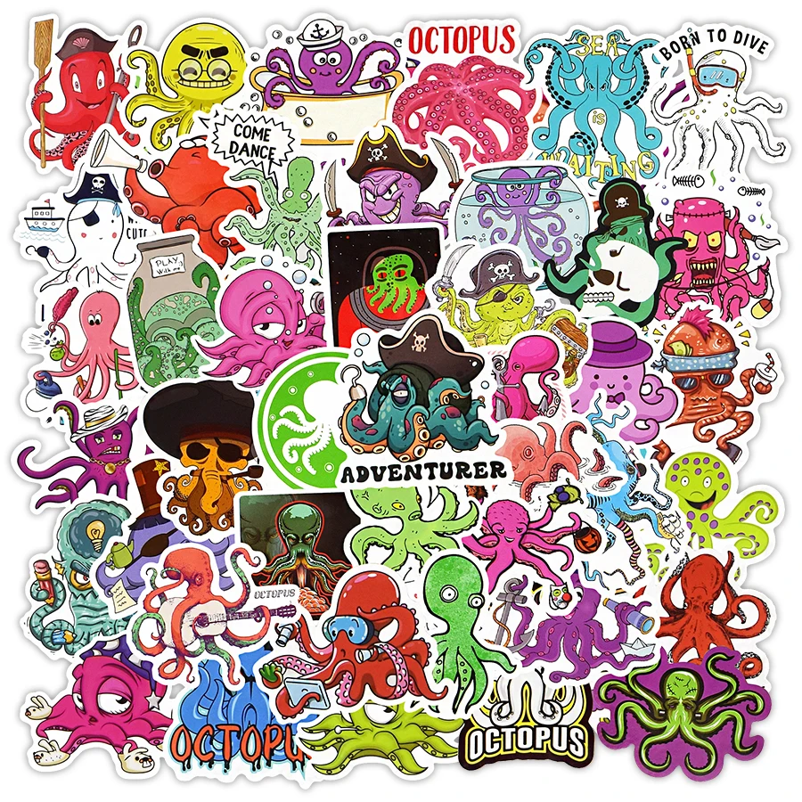 50 PCS Octopus Anime Stickers Toys for Children Ocean Animals Sticker to DIY Laptop Phone TV Fridge Bicycle Car Decal Kids Gifts