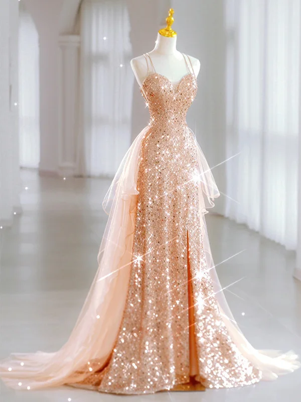 

Gleng Sequin Evening Gown Strapl Sexy Luxury Par Dr Long Skirt High Waist Me Fabric No Sve Adult Ceremony