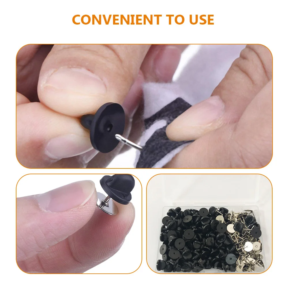 

Box of Rubber Pin Backs DIY Replacement Blank Lapel Pin Clutch Backings Durable Badge Holder Secure Grip Clutch Backing