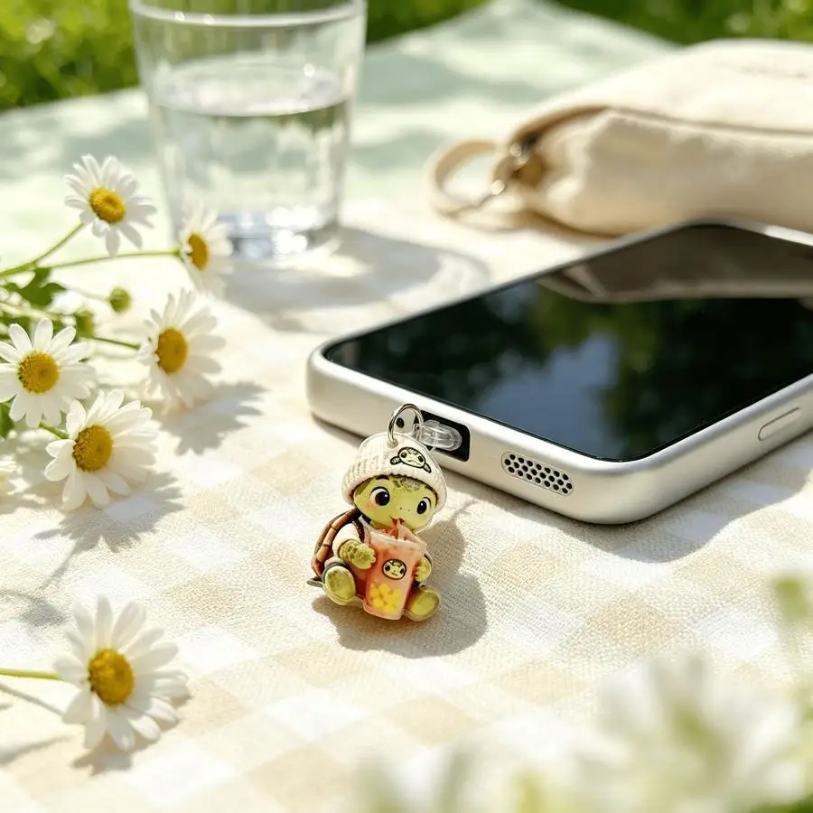 1/5/10/20/50/100pcs Acrylic Cartoon Turtle Phone Case Dust Cover, Energetic Summer Milk Tea Turtle Cell Phone Charging Port Cove