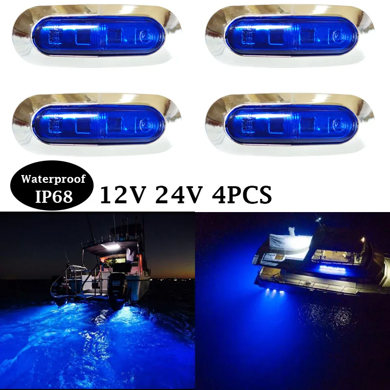 4x Marine Boat LED Courtesy Lights Cabin Deck Walkway Stair Light White Blue 12V 24V LED Tail Lamp Yacht Accessories Waterproof